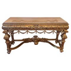 Vintage Asnaghi Interiors Carved Giltwood Console Table With Polished Marble Top