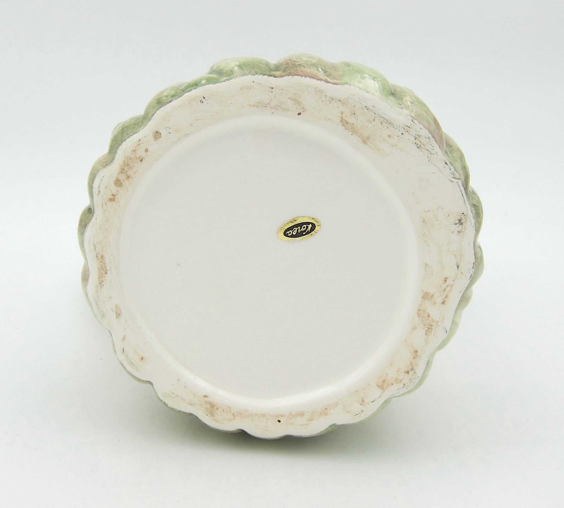 Ceramic Vintage Asparagus Pitcher with Majolica Style Green and Pink Glaze