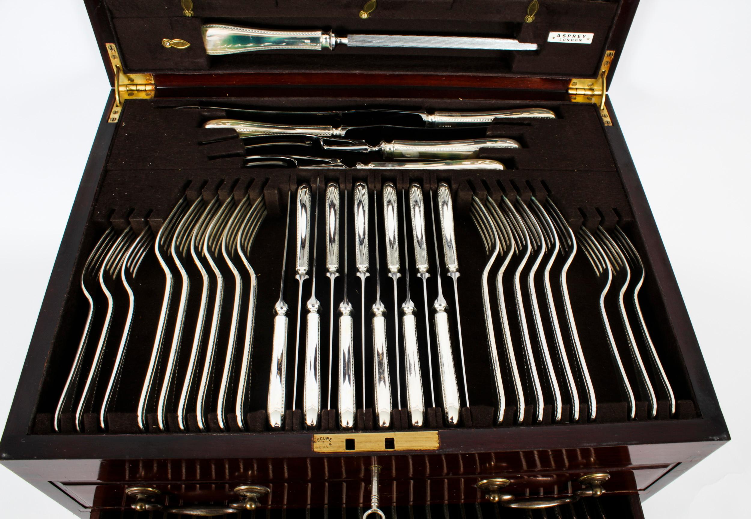 Couverts en argent sterling vintage Asprey 12 Place Canteen datés de 1974, 20ème siècle 12