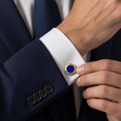Gemelos giratorios vintage Asprey de oro amarillo de 18 quilates, redondos y ovalados, de lapislázuli azul puro