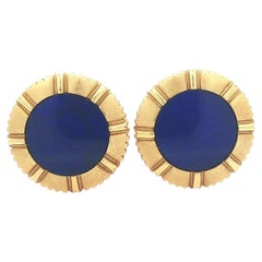 Gemelos giratorios vintage Asprey de oro amarillo de 18 quilates, redondos y ovalados, de lapislázuli azul puro