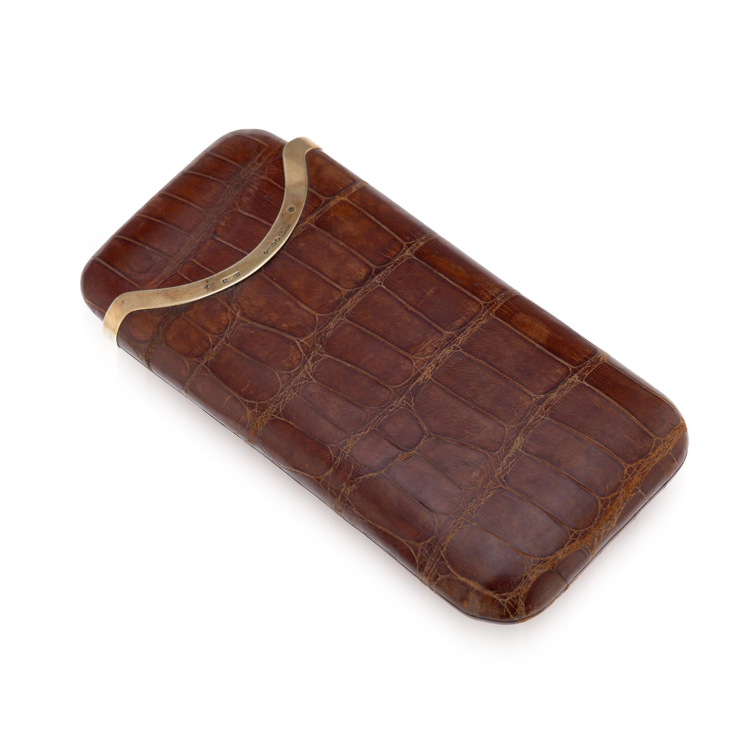 Vintage Asprey Cigar Case, 9K Gold 
Crocodile Leather, 1953