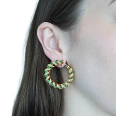 Vintage Asprey & Co. 18k Gold Diamond Emerald Circular Earrings