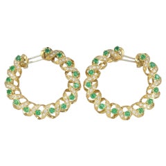 Vintage Asprey & Co. 18k Gold Diamond Emerald Circular Earrings