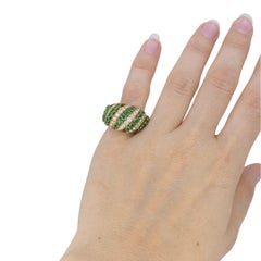 Vintage Asprey & Co. 18k Gold Emerald Diamond Cluster Cocktail Ring