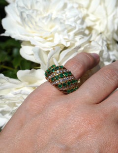 Vintage Asprey & Co. Anello Cocktail con Smeraldo e Diamante a Grappolo in oro 18 ct.