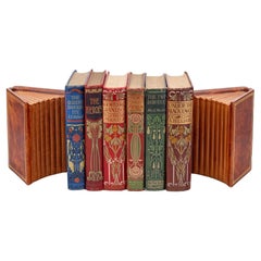 Vintage Asprey & Co Leather And Gilt Bookends Modelled As Open Books