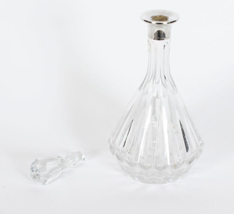 Vintage Asprey Cut Crystal and Sterling Silver Wine Decanter Dated 1983