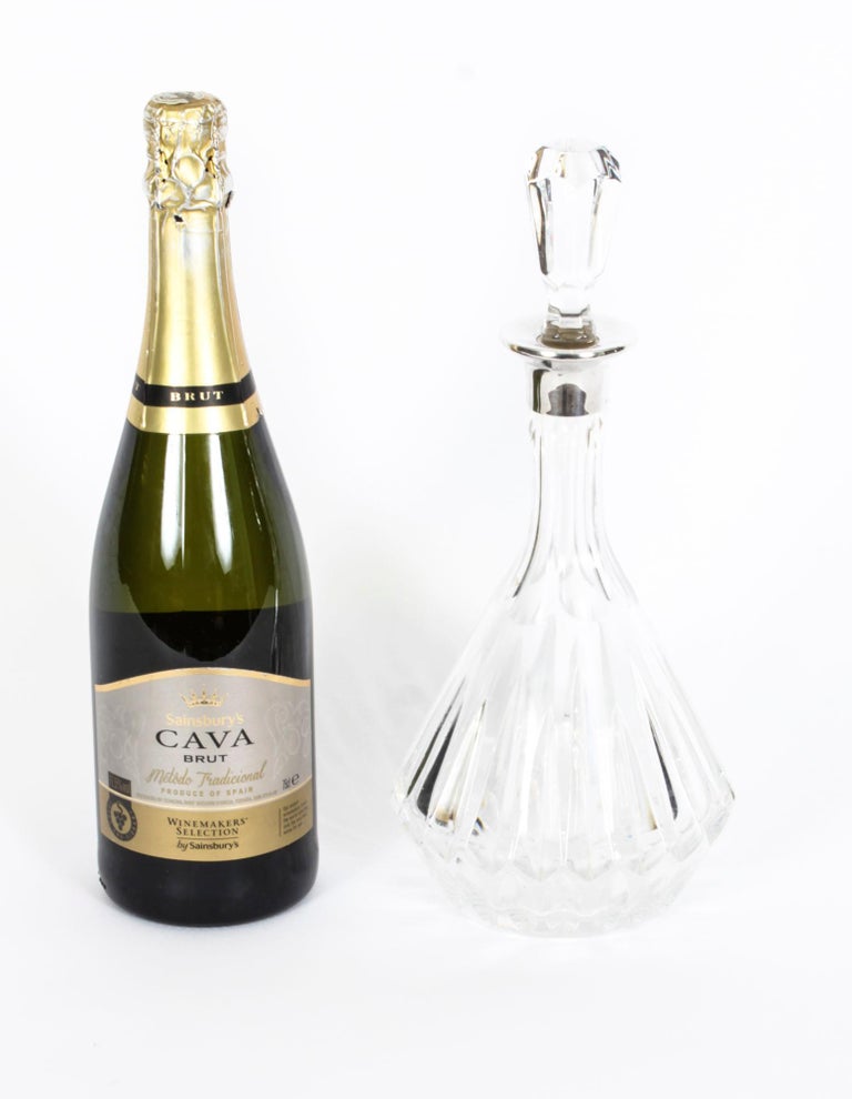 Vintage Asprey Cut Crystal and Sterling Silver Wine Decanter Dated 1983