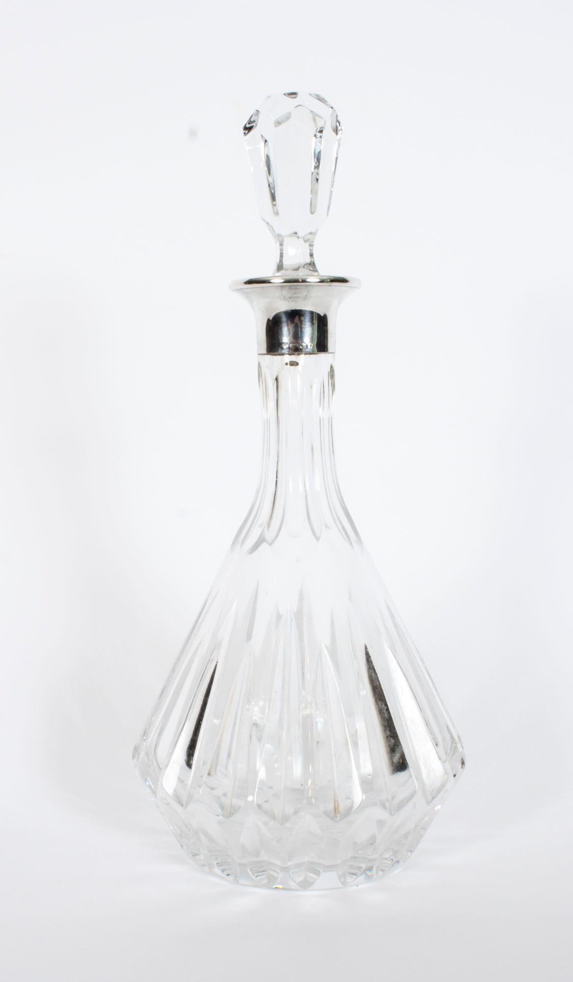 Vintage Asprey Cut Crystal & Sterling Silver Wine Decanter Dated 1983 20th C In Good Condition In London, GB