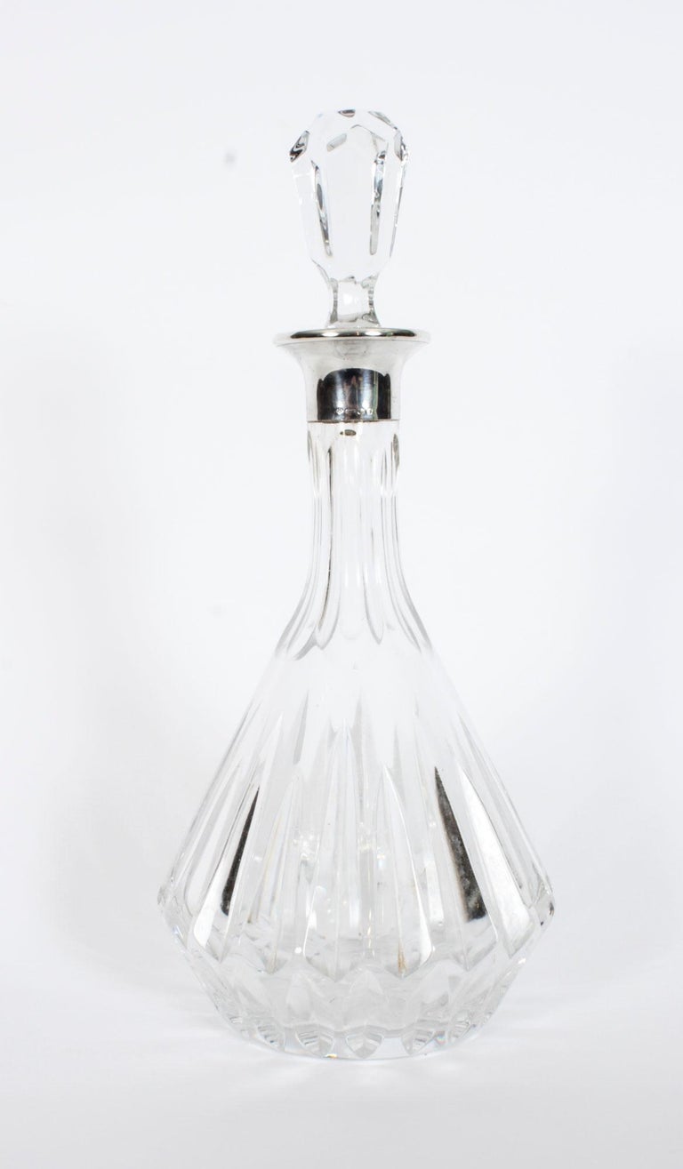 Vintage Asprey Cut Crystal and Sterling Silver Wine Decanter Dated 1983