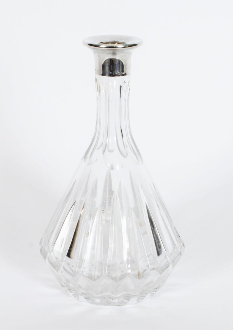 Vintage Asprey Cut Crystal and Sterling Silver Wine Decanter Dated 1983