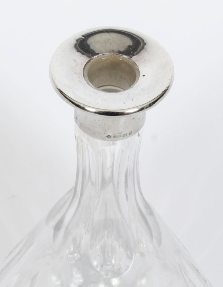 Vintage Asprey Cut Crystal and Sterling Silver Wine Decanter Dated 1983