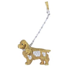 Vintage Asprey London 18k Gold Diamond Sapphire Cocker Spaniel Dog Brooch