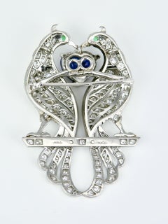 Vintage Asprey Platinum Diamond Sapphire Emerald Peacock Brooch Pin