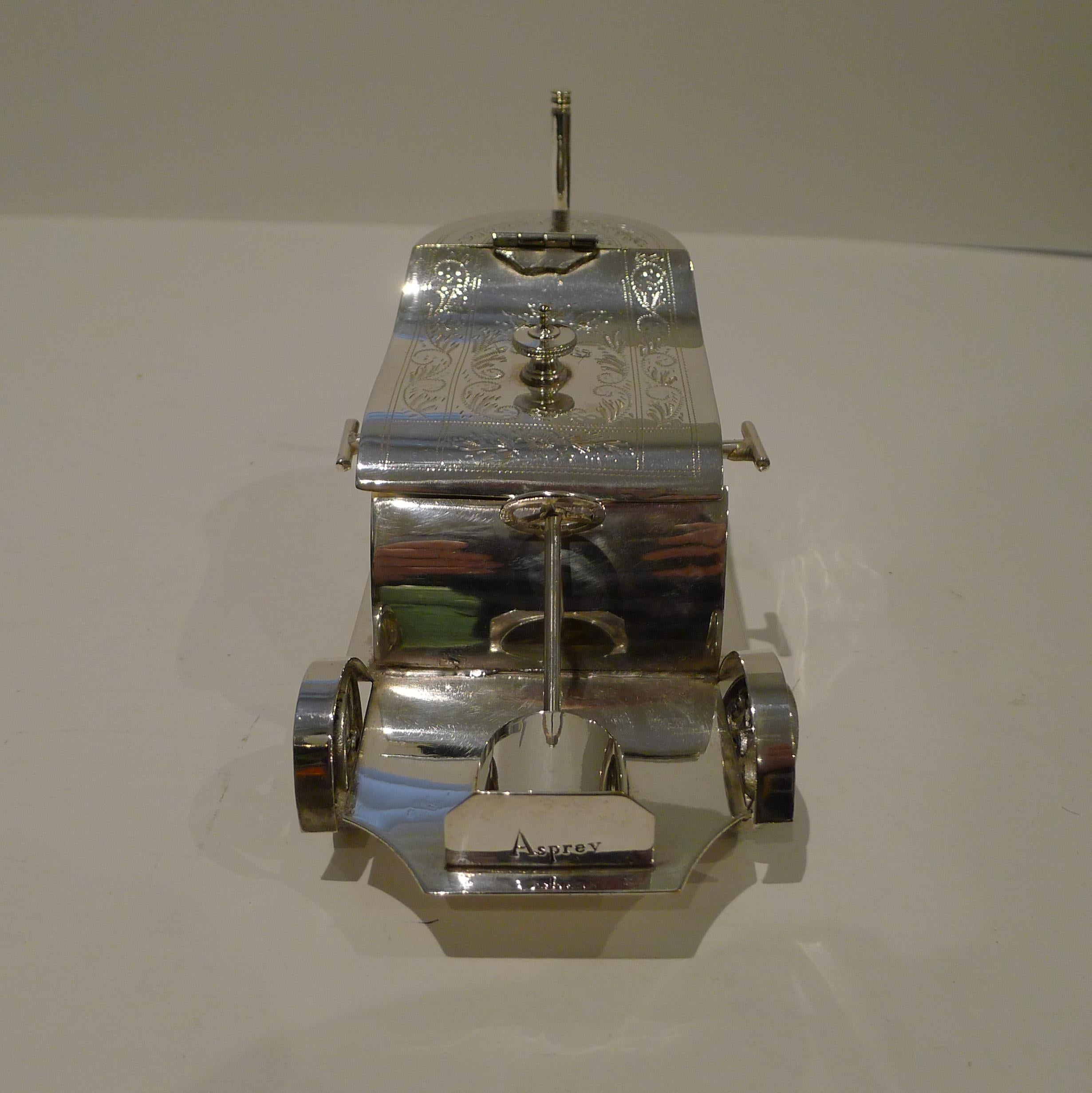 Vintage Asprey Silver Plated Car Tea Caddy, C.1950 3