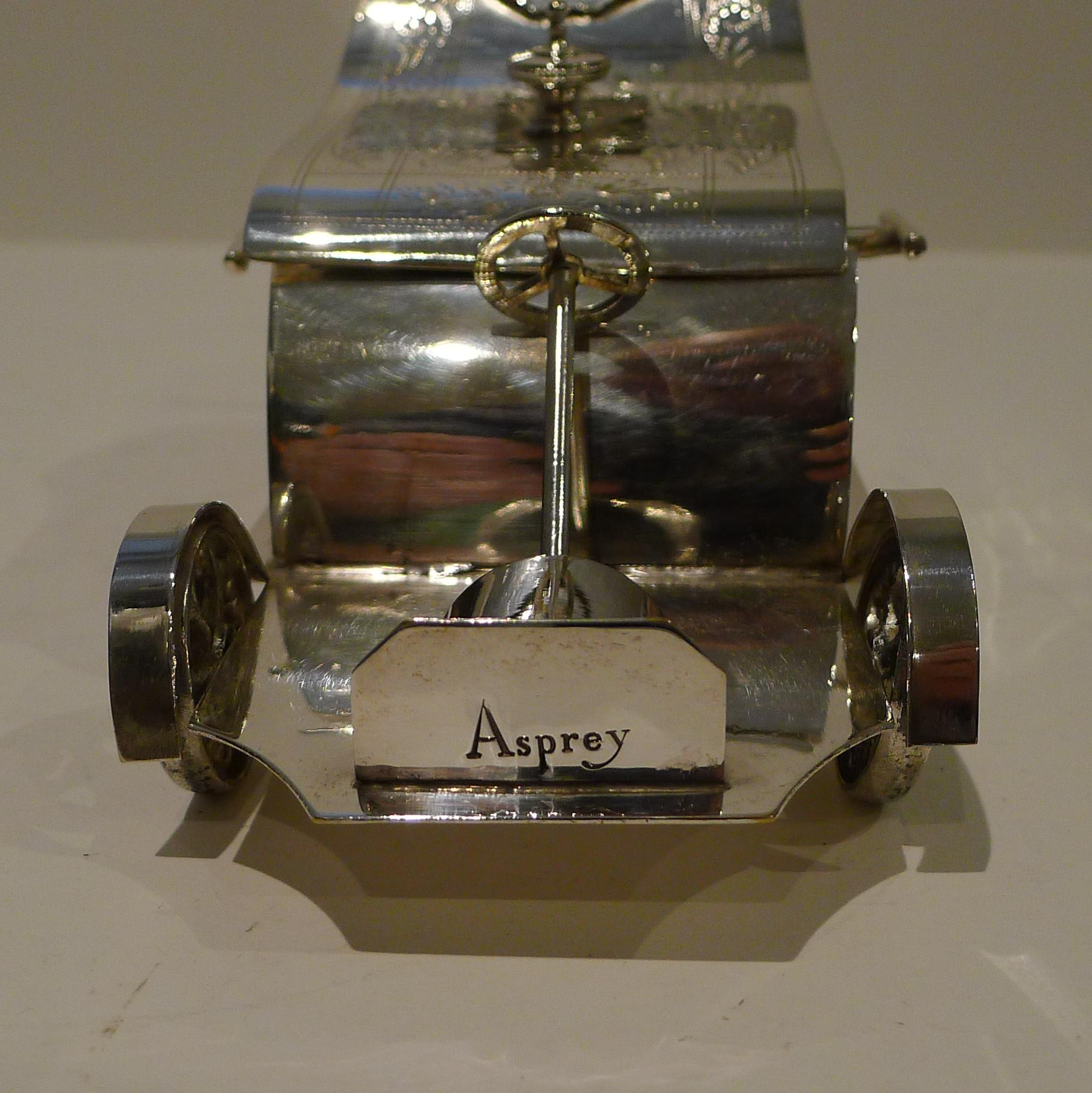 Edwardian Vintage Asprey Silver Plated Car Tea Caddy, C.1950
