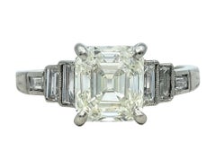 Vintage Asscher and Baguette Cut Diamond Engagement Ring in Platinum