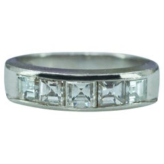 Vintage Asscher Carre Diamond Platinum Anniversary 5 stone Ring Band Estate VS-G