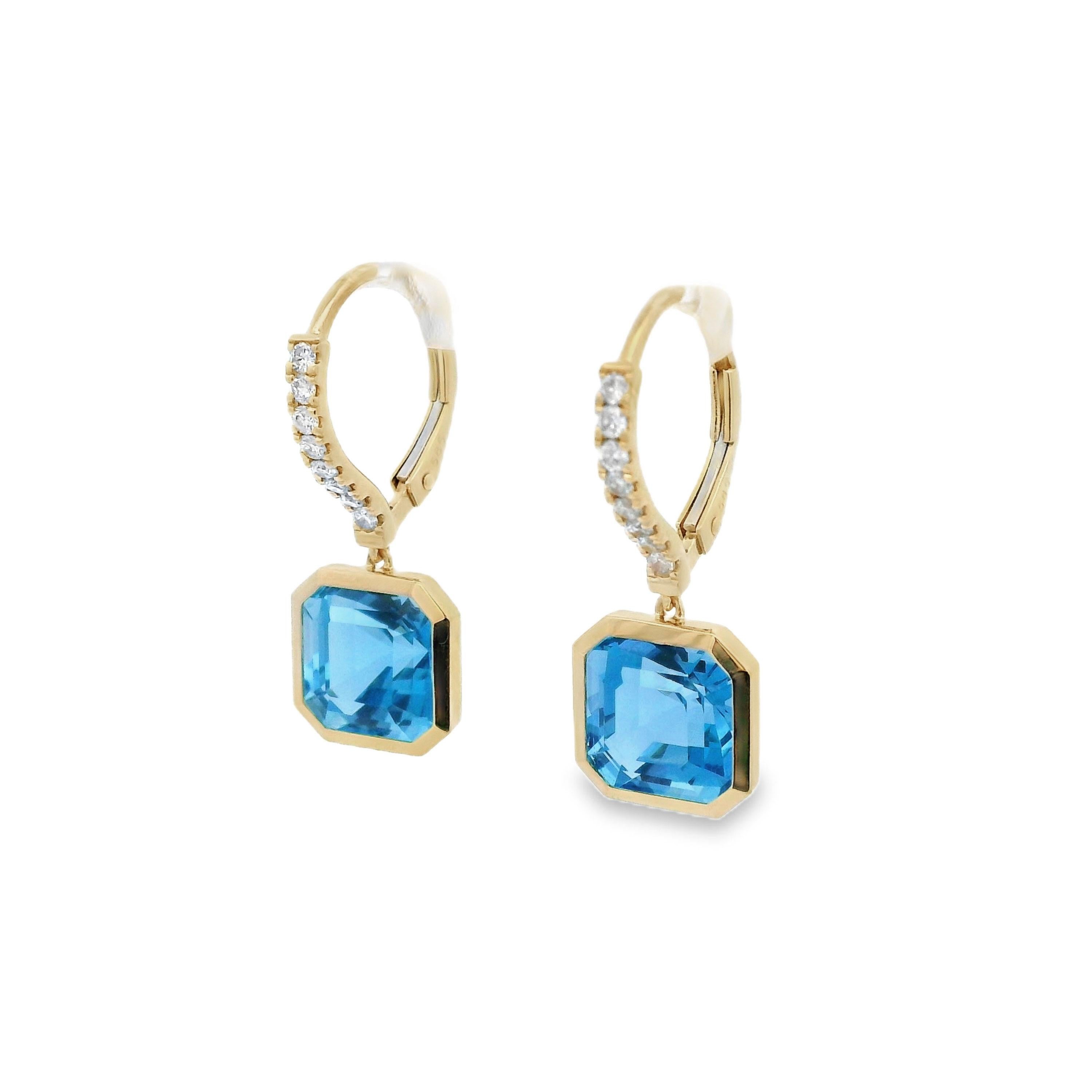 Art Deco Vintage Asscher-cut 7.15Ct Blue Topaz Diamond Earrings in 14 Karat Gold