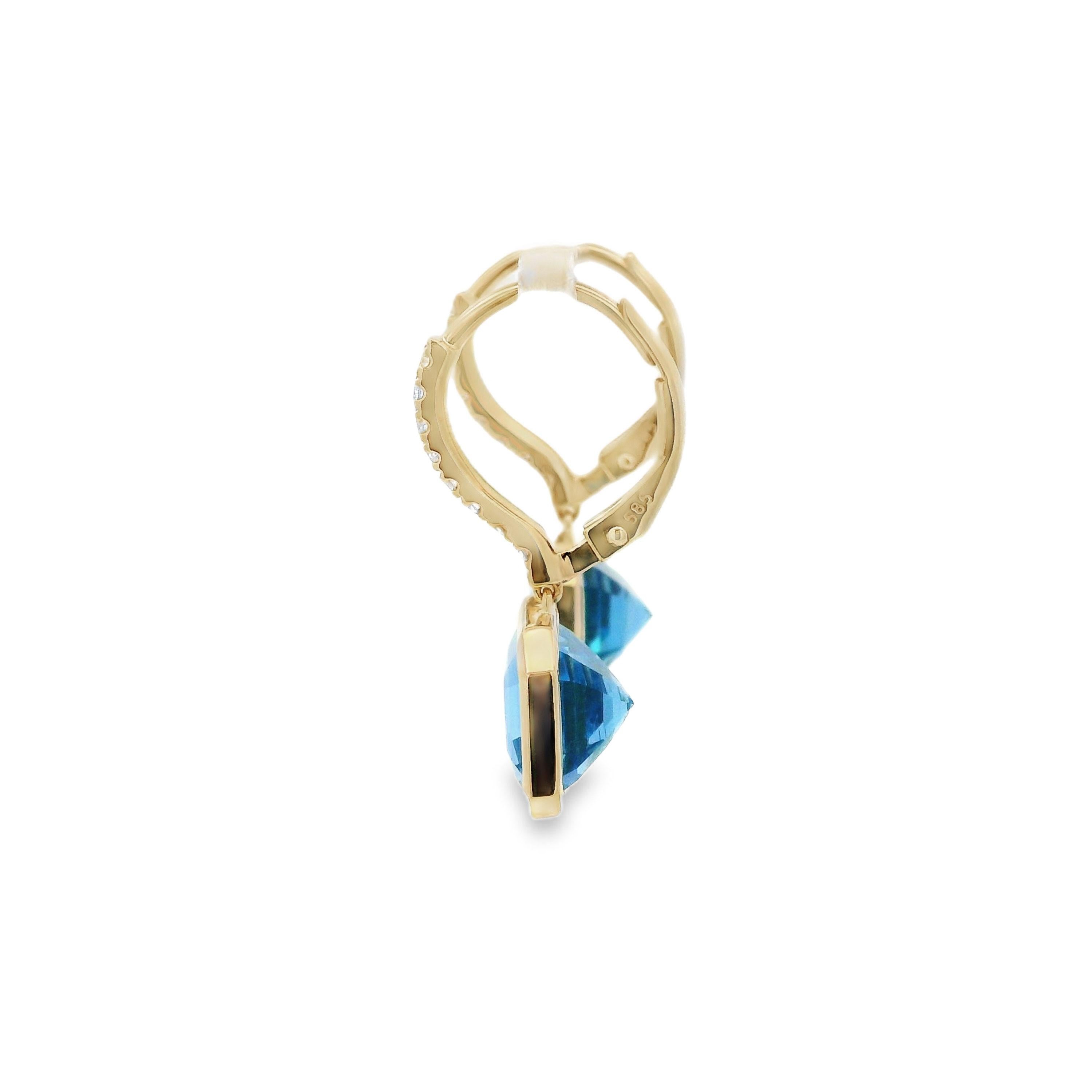 Asscher Cut Vintage Asscher-cut 7.15Ct Blue Topaz Diamond Earrings in 14 Karat Gold