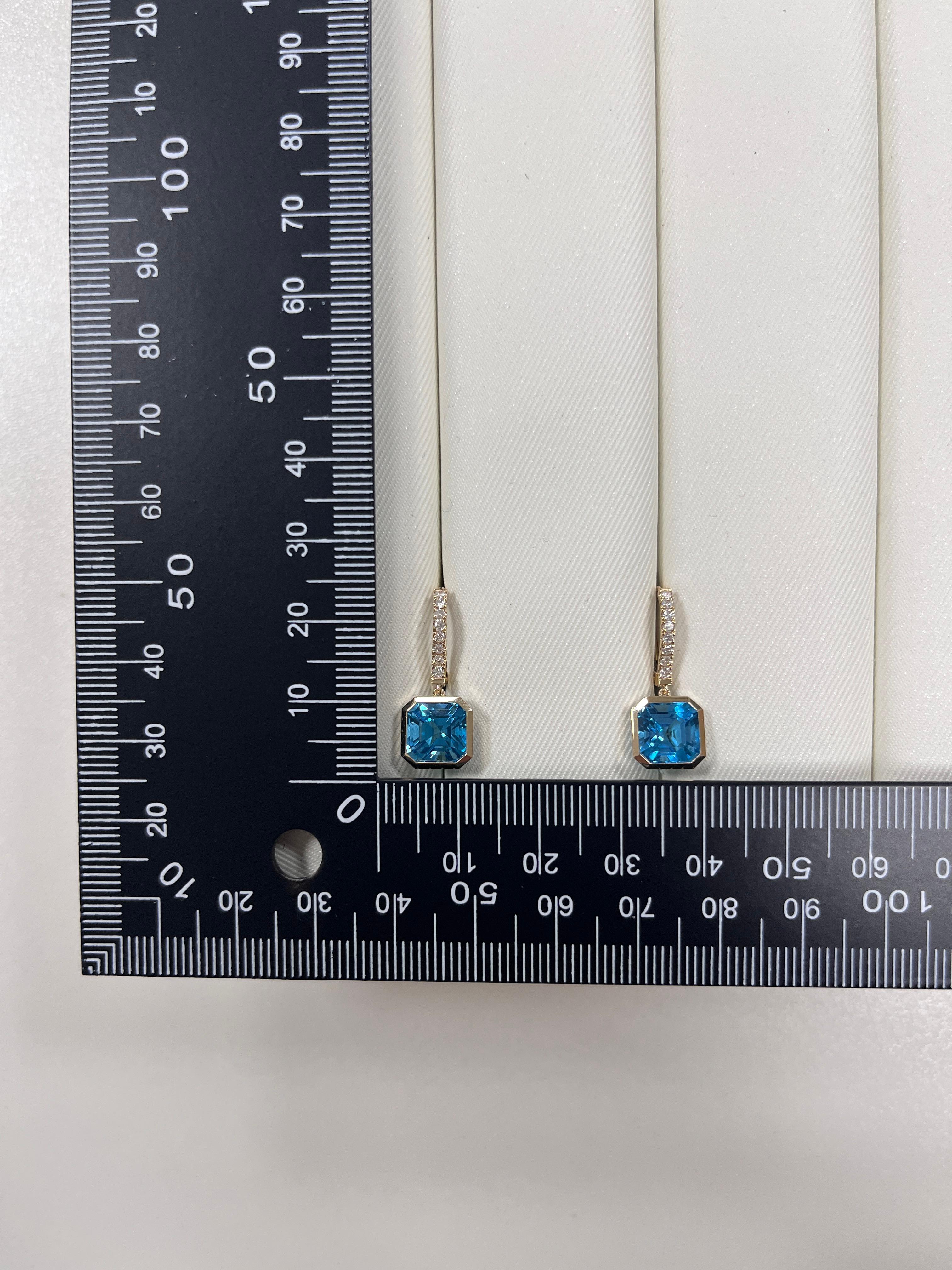 Vintage Asscher-cut 7.15Ct Blue Topaz Diamond Earrings in 14 Karat Gold 1