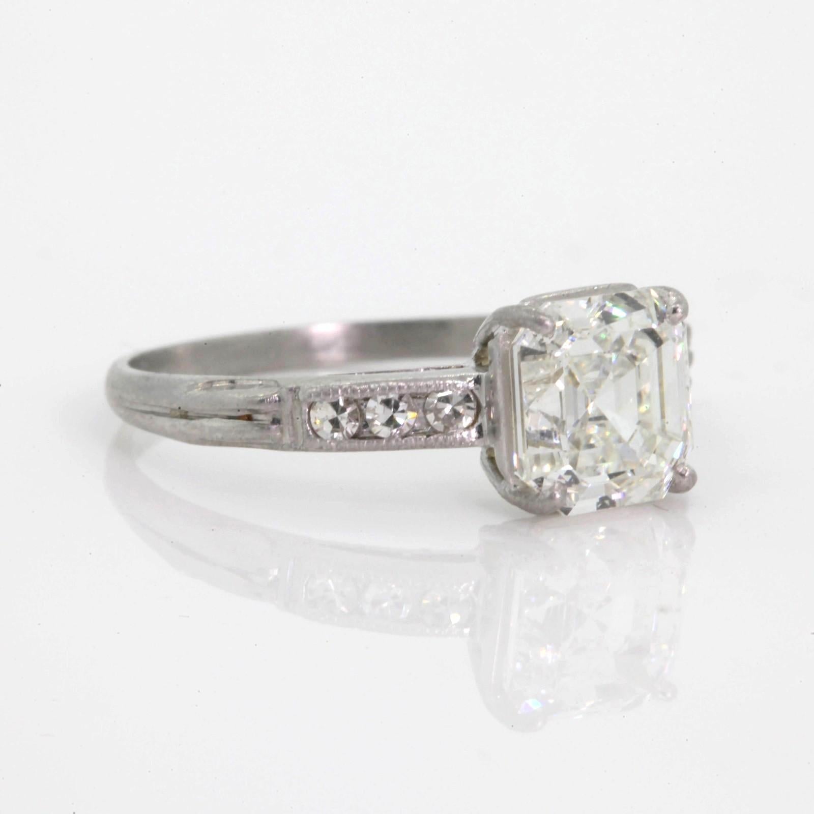 Romantic 1.80 Carat  Asscher Cut Diamond Platinum Engagement Ring