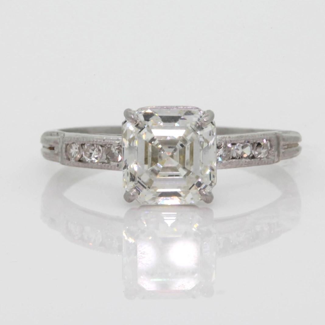 1.80 Carat  Asscher Cut Diamond Platinum Engagement Ring In Good Condition In Beverly Hills, CA