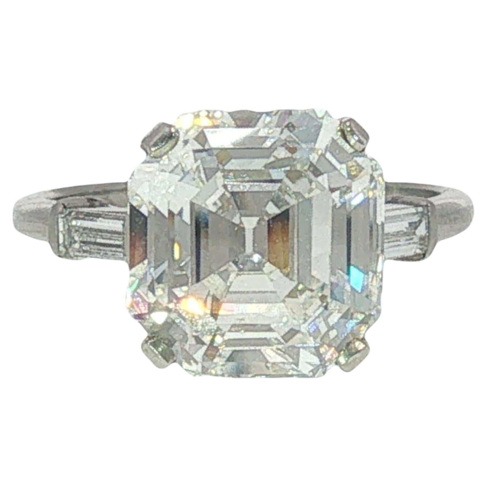 Vintage Asscher Cut Diamond Platinum Engagement Ring GIA 5.51ct G VS1
