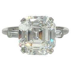 Anello di fidanzamento vintage in platino con diamante taglio Asscher, GIA 5,51 ct, G VS1