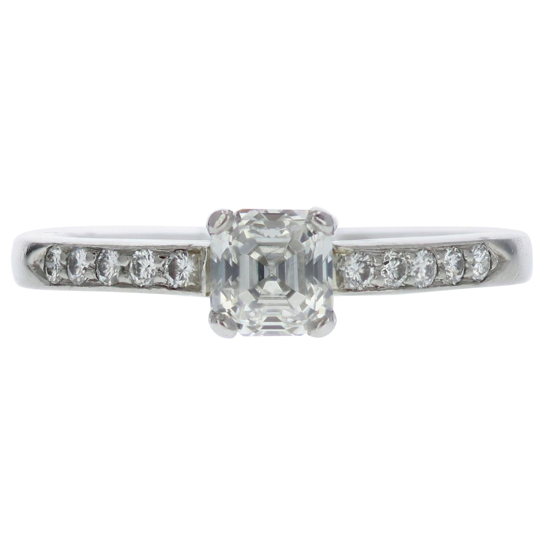 Vintage Asscher Cut Diamond Platinum Engagement Ring 'GIA' For Sale
