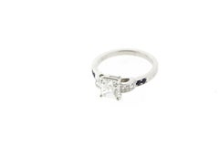 Vintage Asscher Diamond Engagement Ring with Channel Set Diamonds & Sapphires