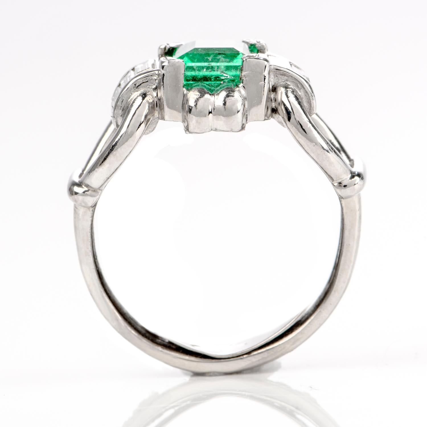 Vintage Asscher Emerald Diamond Platinum Ring 1