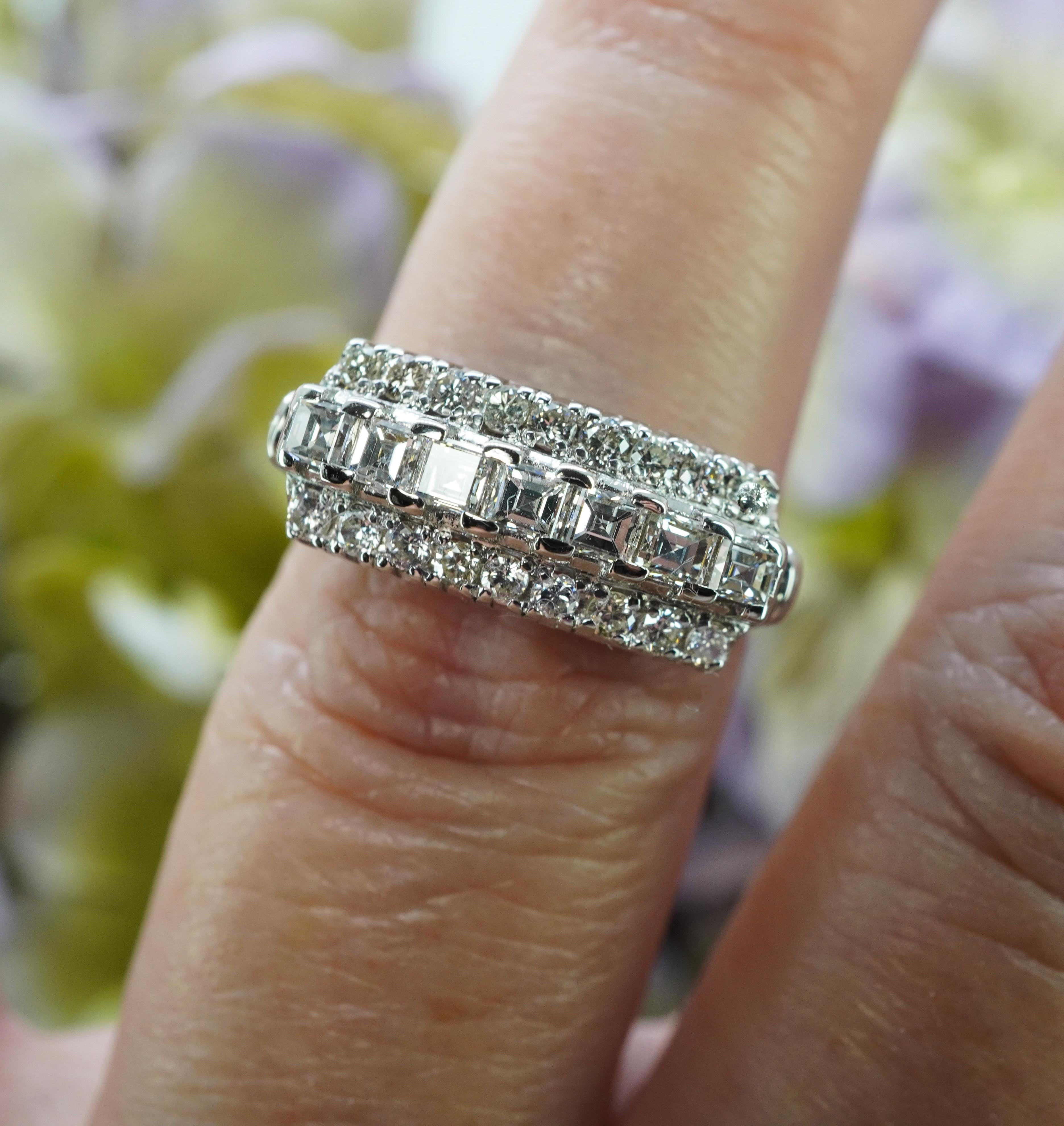 Retro Vintage Asscher Round Diamond Ring Band Platinum Estate Statement Jewelry For Sale