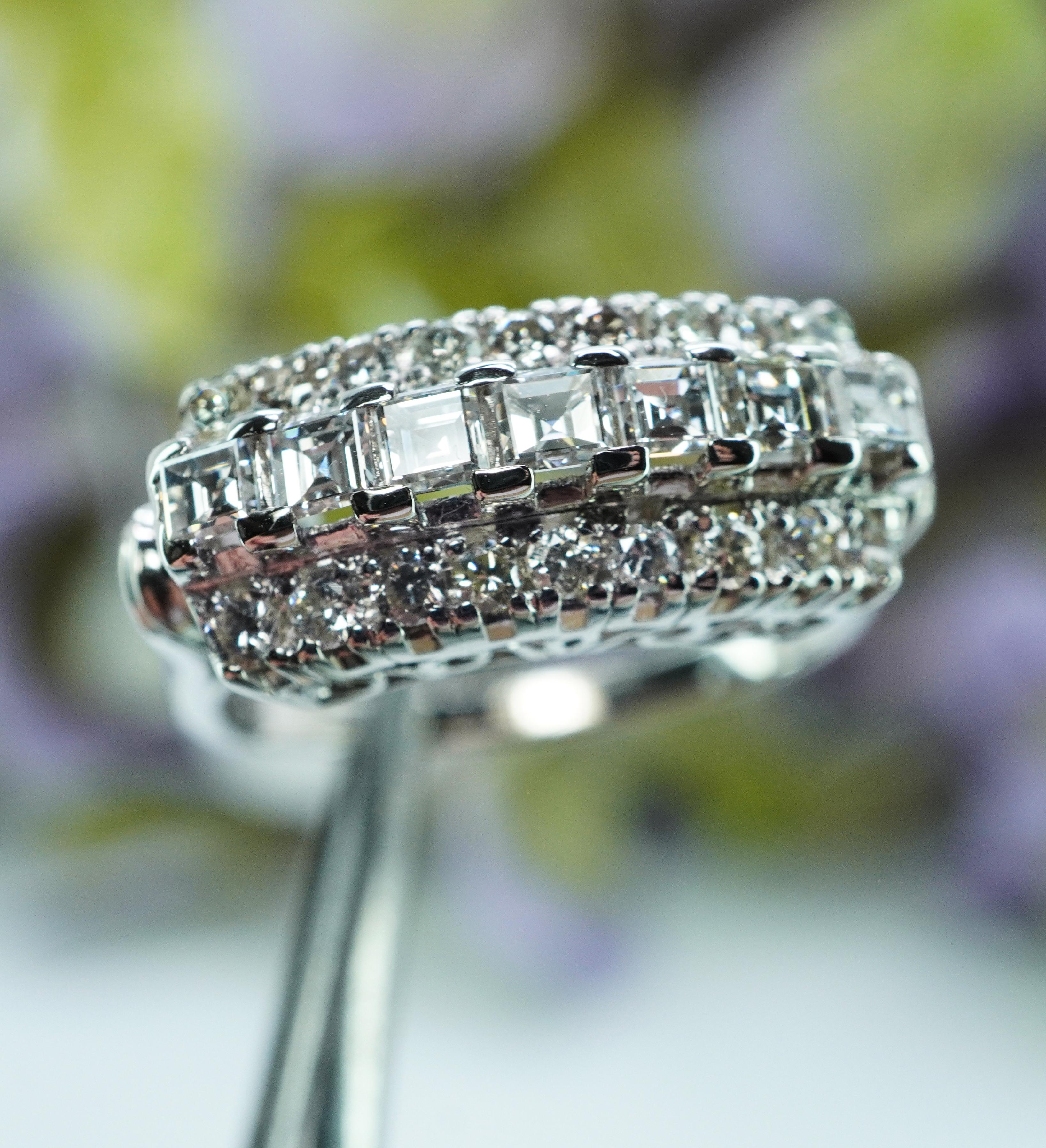 Asscher Cut Vintage Asscher Round Diamond Ring Band Platinum Estate Statement Jewelry For Sale