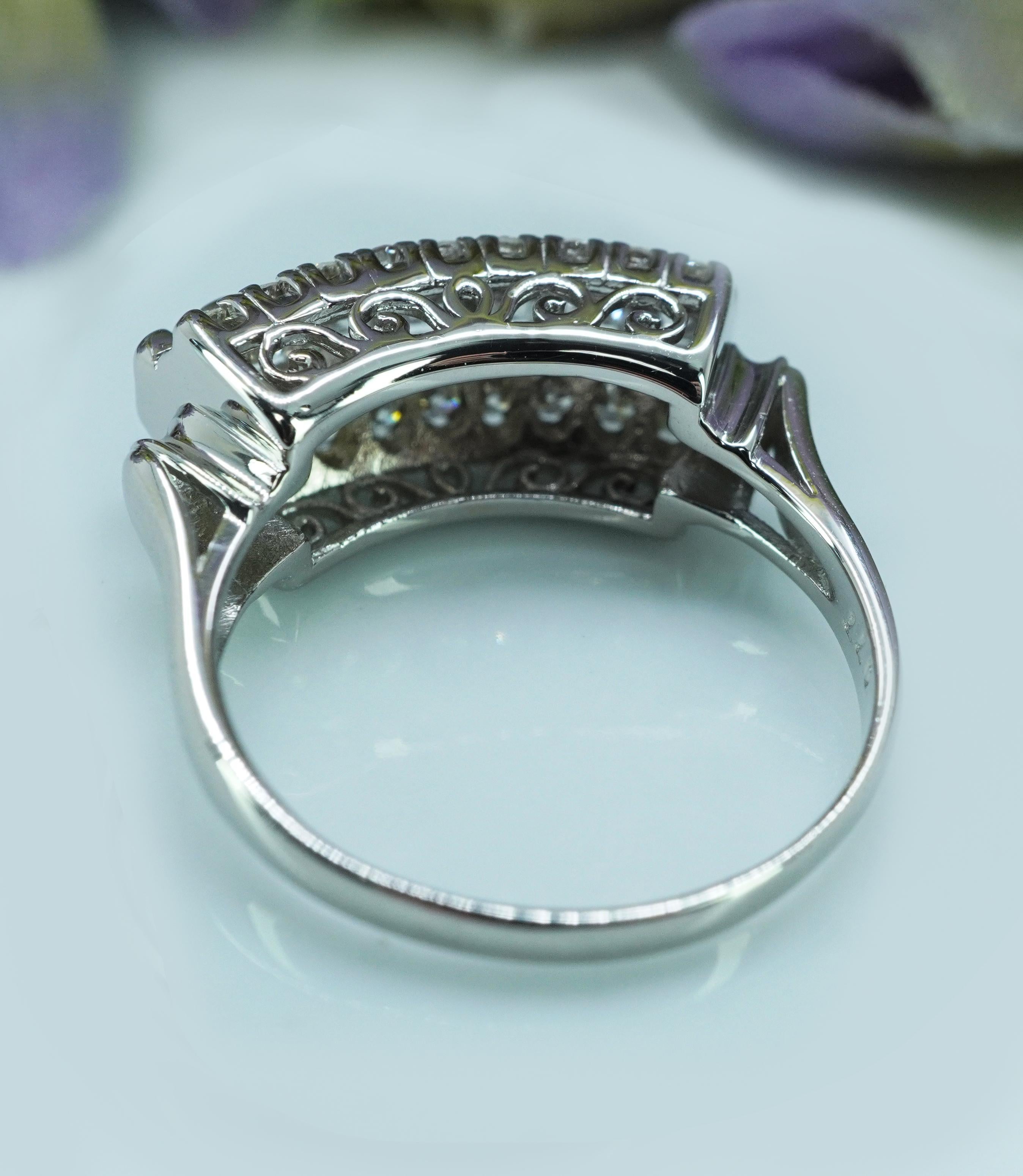 Women's Vintage Asscher Round Diamond Ring Band Platinum Estate Statement Jewelry For Sale