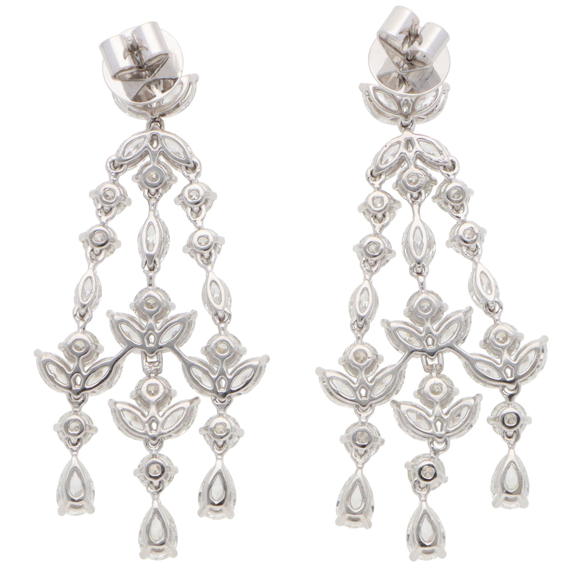 Modern Vintage Assil Diamond Drop Earrings in White Gold For Sale
