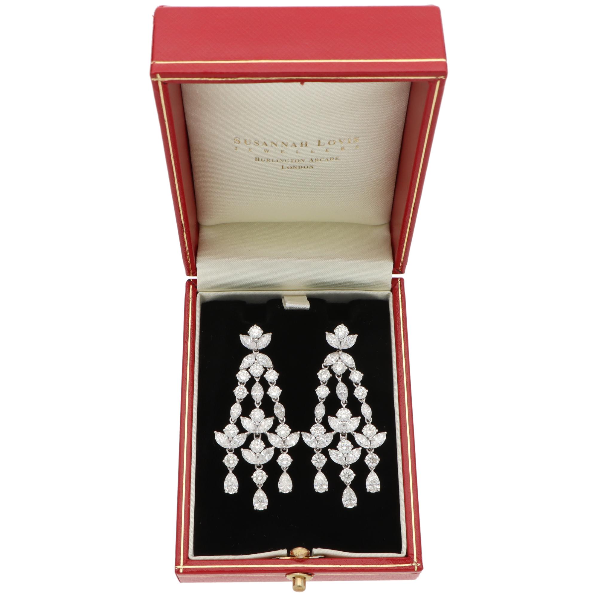 Pear Cut Vintage Assil Diamond Drop Earrings in White Gold For Sale