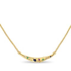 Vintage Assorted Gemstones Bar Necklace with 18" Wheat Chain