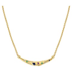 Vintage Assorted Gemstones Bar Necklace with 18" Wheat Chain