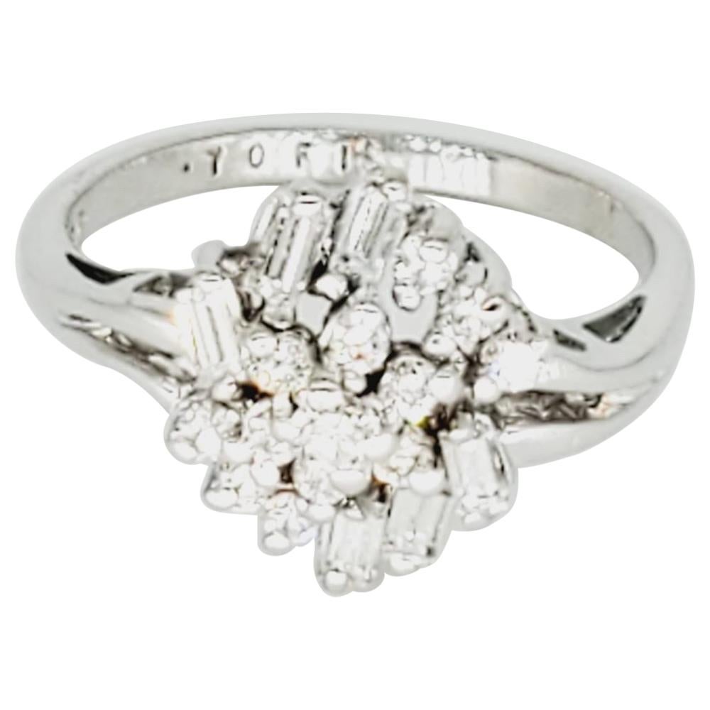 Vintage Assorted Shapes White Diamonds Cluster 14 Karat Gold Ring For Sale