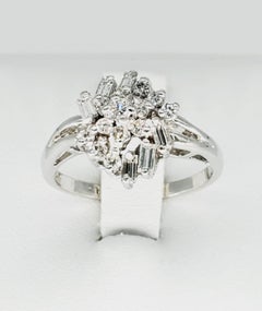 Vintage Assorted Shapes White Diamonds Cluster 14 Karat Gold Ring