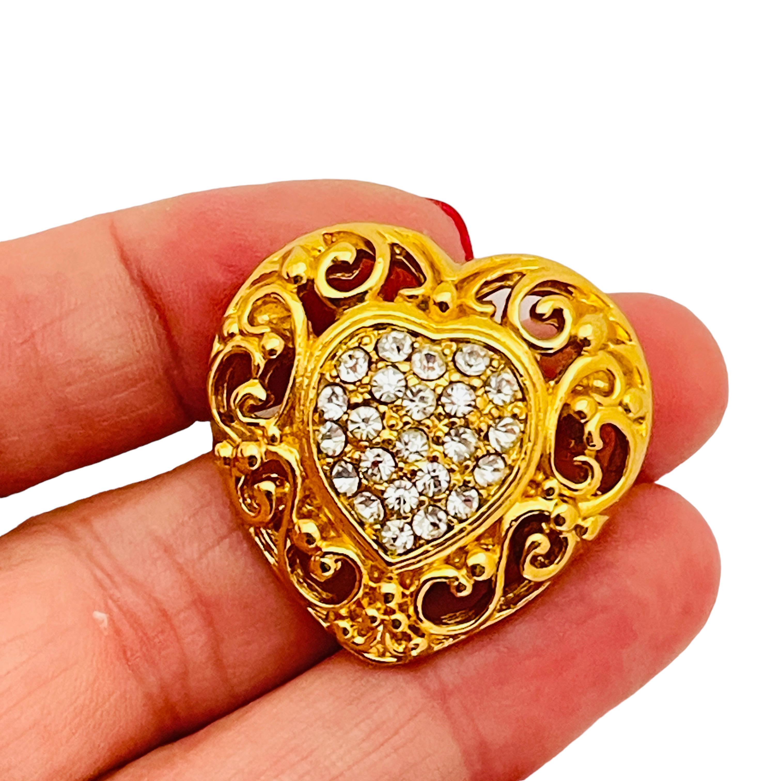 Vintage ASSORTI gold crystal heart designer brooch  In Excellent Condition For Sale In Palos Hills, IL
