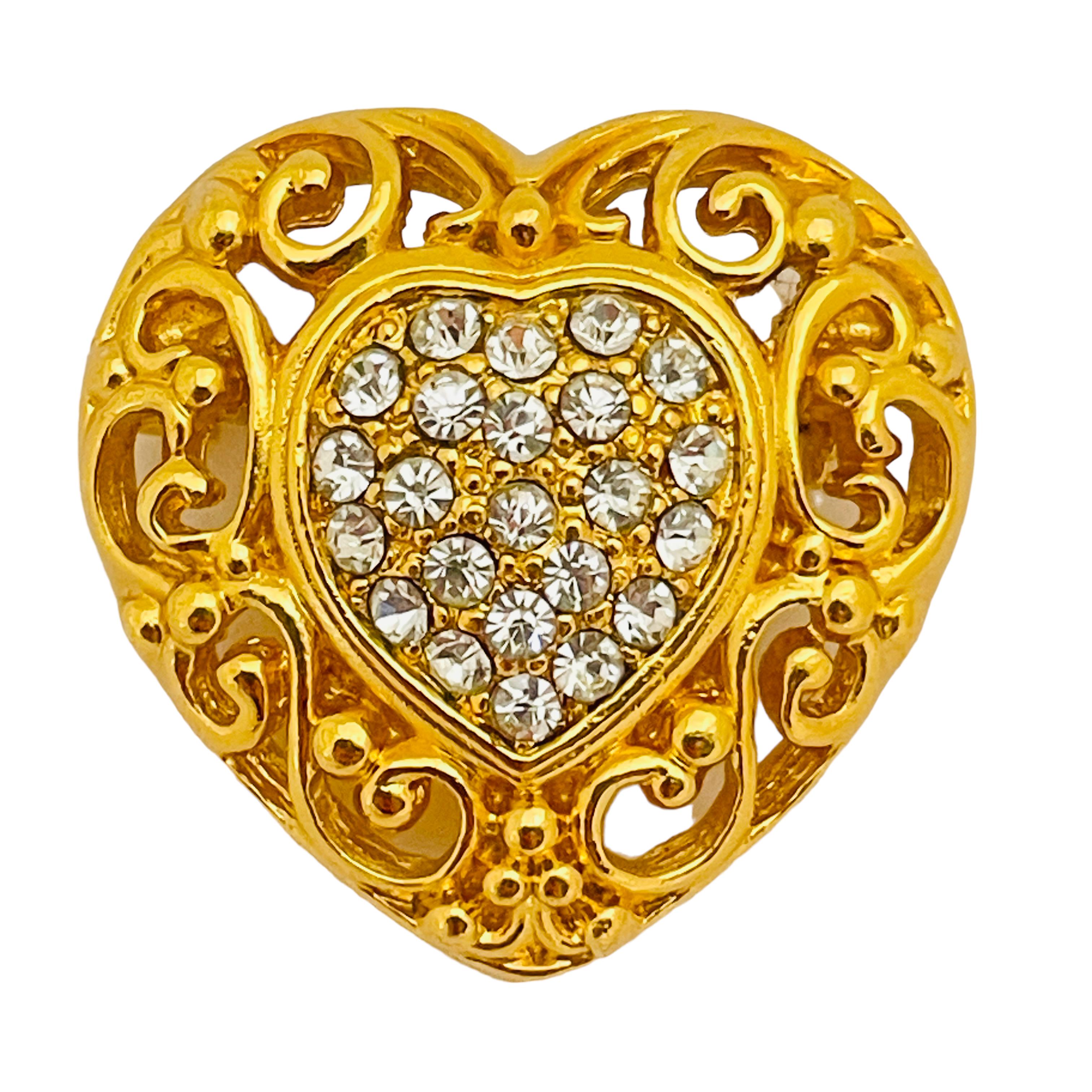 Women's or Men's Vintage ASSORTI gold crystal heart designer brooch  For Sale
