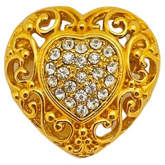 Vintage ASSORTI gold crystal heart designer brooch 