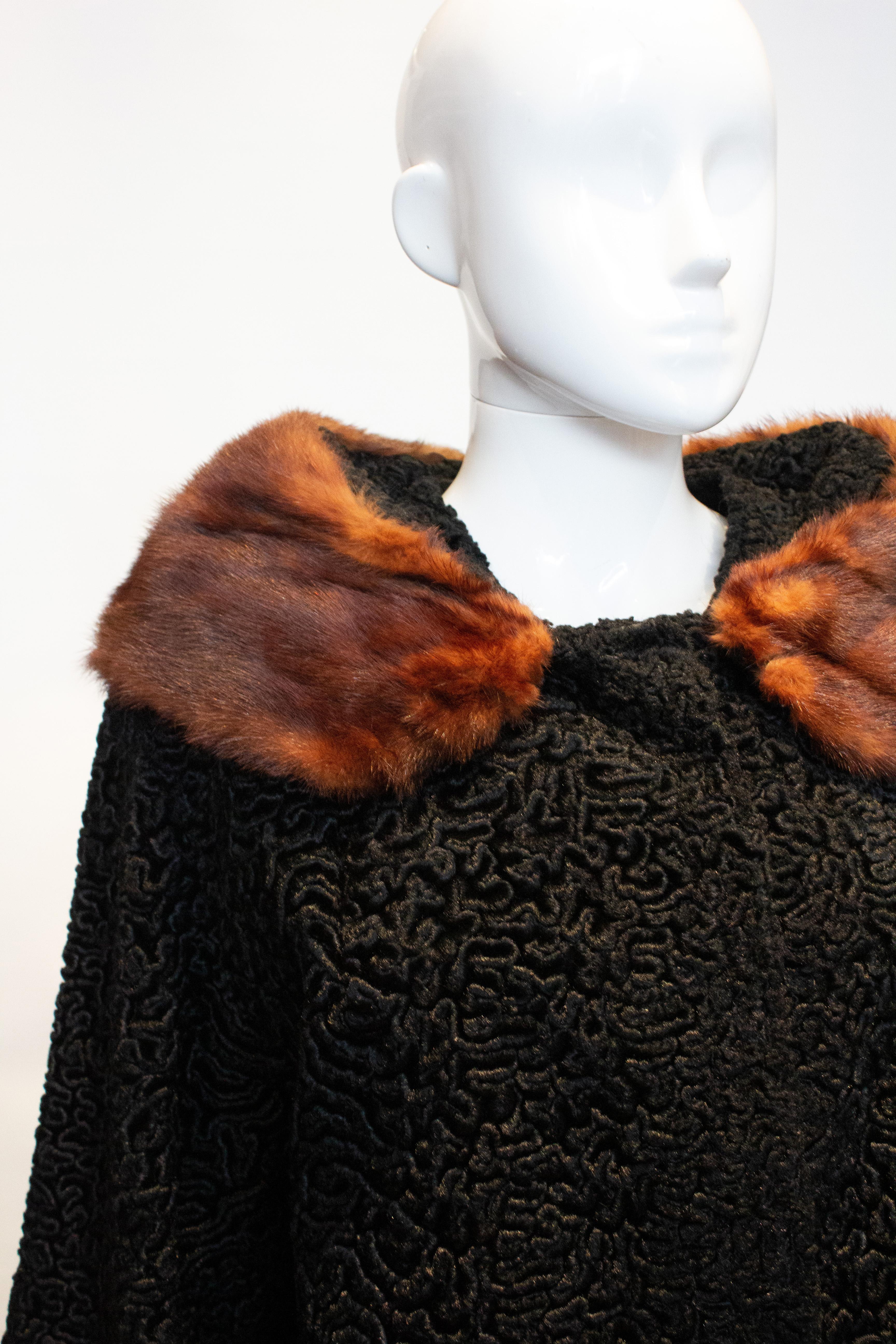 Black Vintage Astrafurs Paris Coat with Fur Collar