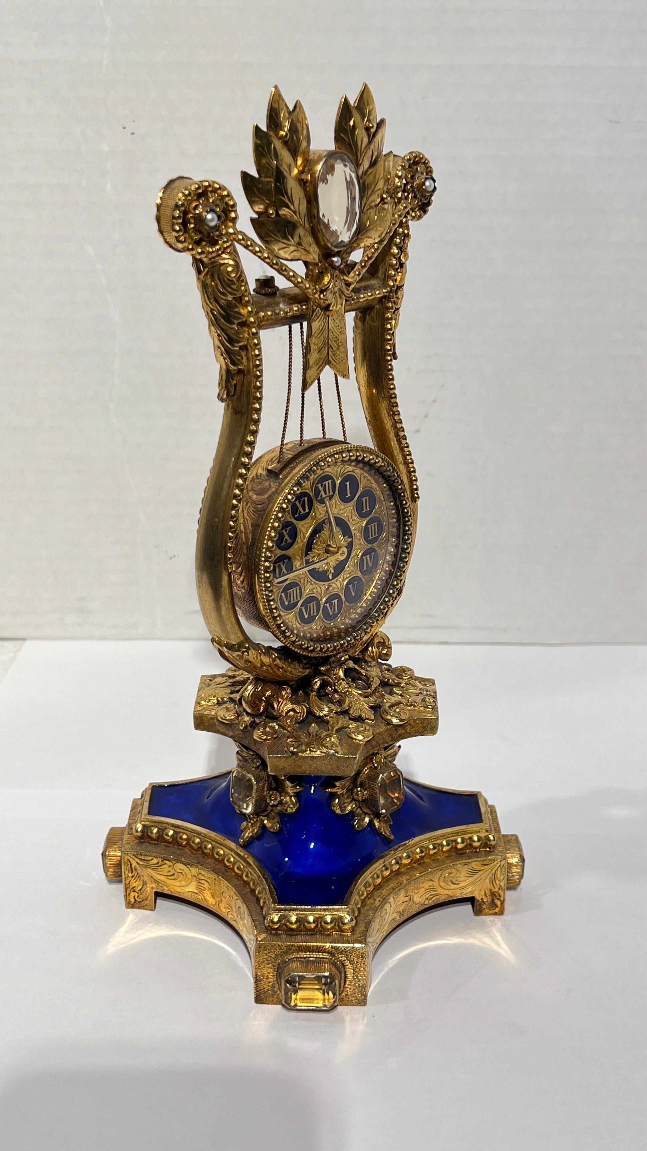 Vintage Astro Hungerian Enameled Silver Gilt Musical Clock by Reuge In Good Condition In New York, NY