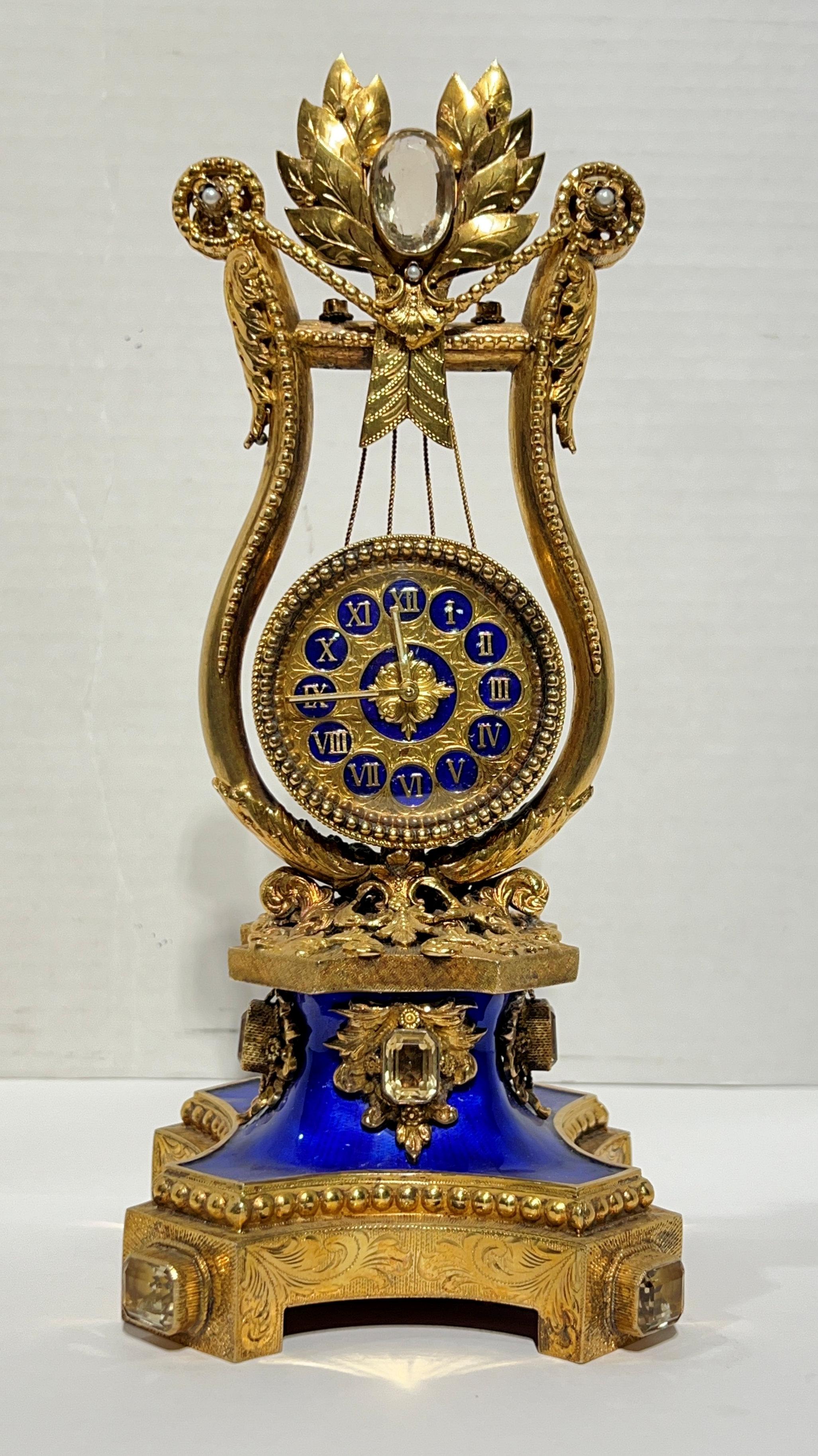 Mid-20th Century Vintage Astro Hungerian Enameled Silver Gilt Musical Clock by Reuge
