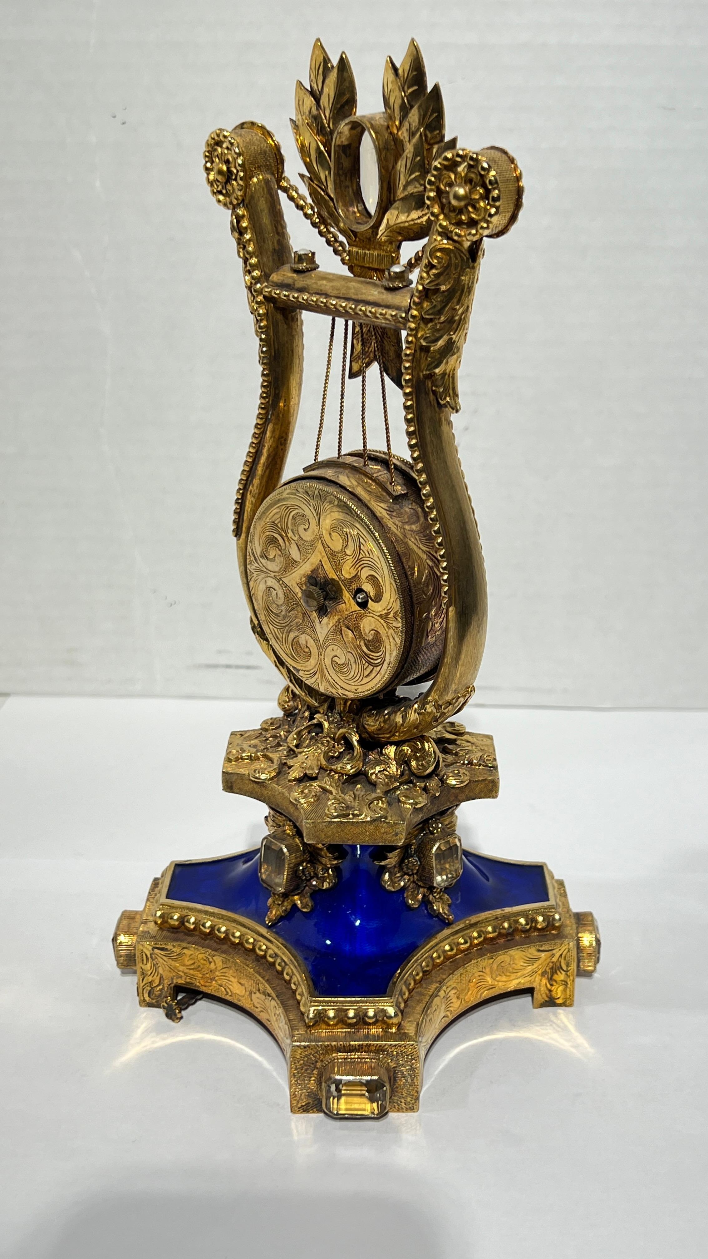 Vintage Astro Hungerian Enameled Silver Gilt Musical Clock by Reuge 2