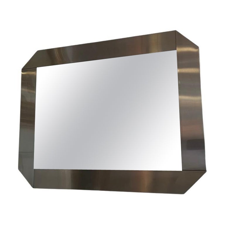 Vintage Asymetrical Stainless Steel Wall Mirror by Valenti, Italy ca. 1970s